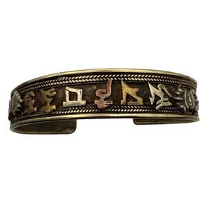 Vintage Tibetan Sanscript Cuff Bracelet – Mixed Metal Mantra Jewelry